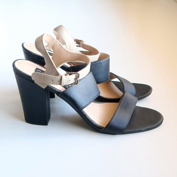 Steve Madden Carisa Black & Nude Slingback Open Toe Sturdy Heel Sandals Shoes 10 - Picture 3 of 13